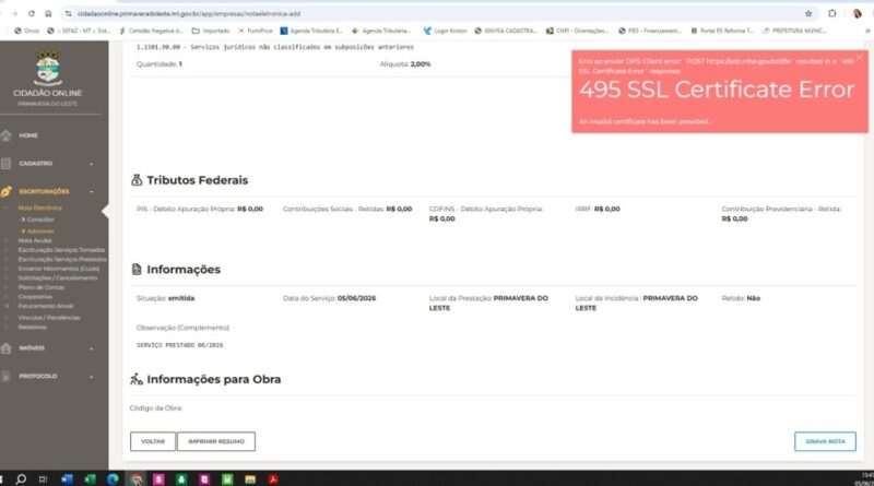 Emissão de Nota Fiscal de Serviços volta a funcionar na próxima segunda-feira em Primavera do Leste